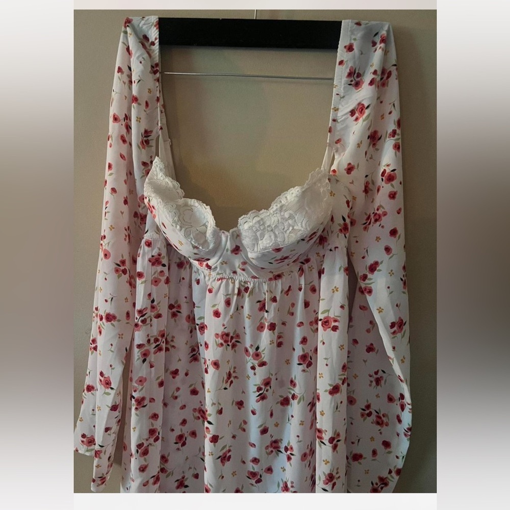 Moda international floral bustier corset lace babydoll sweetheart medium vtg